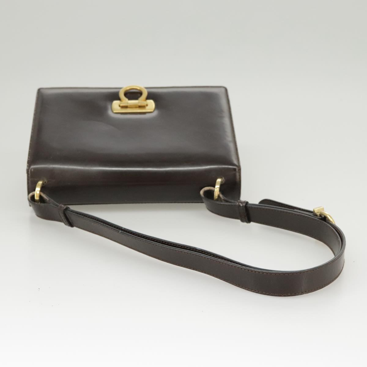 Salvatore Ferragamo Gancini Shoulder Bag Patent Leather Brown Gold Auth 101572