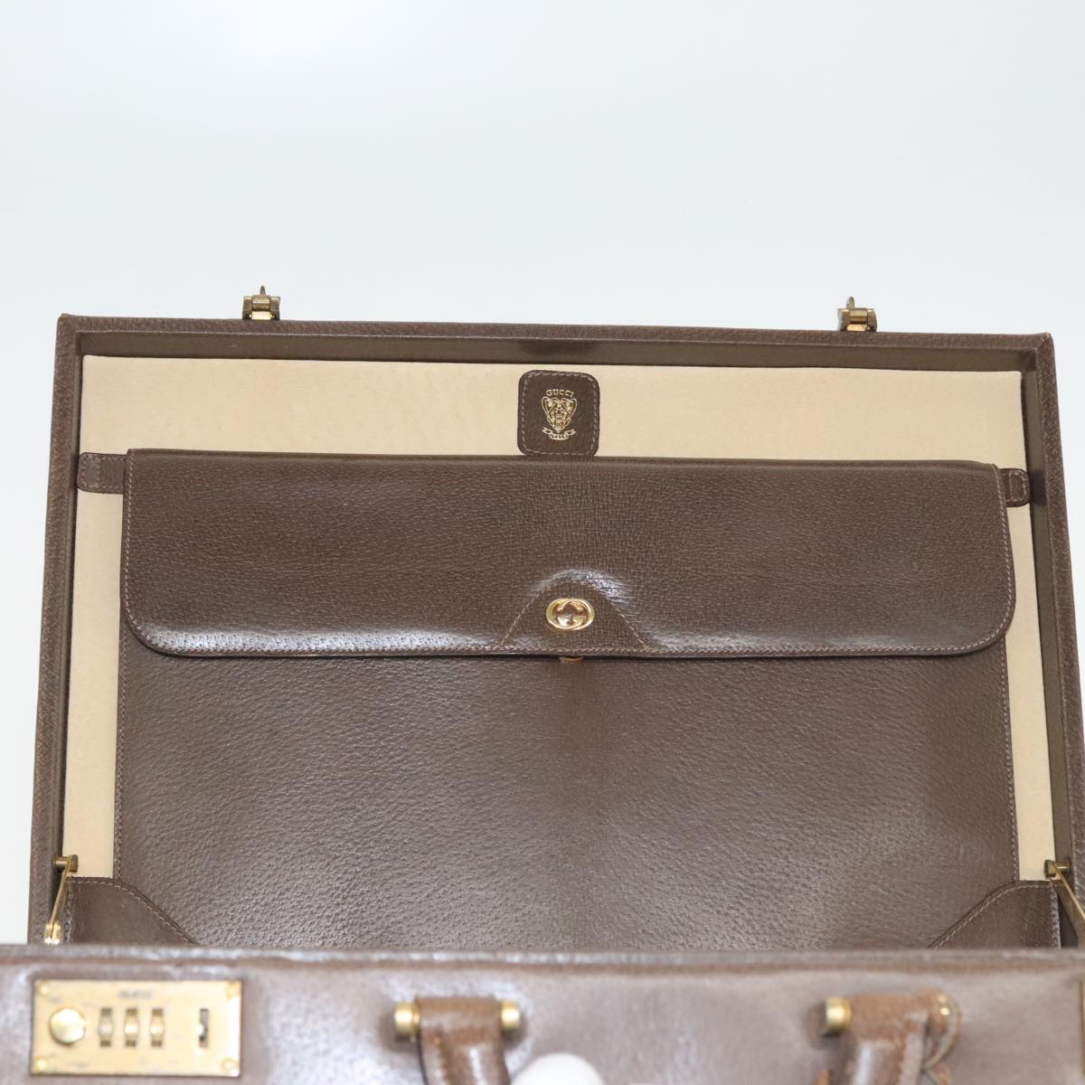 GUCCI Trunk Leather Brown Gold Auth 101575