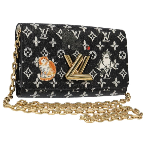 LOUIS VUITTON Monogram Catgram Portefeuille Chain Wallet Black M63888 101778S