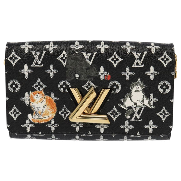 LOUIS VUITTON Monogram Catgram Portefeuille Chain Wallet Black M63888 101778S