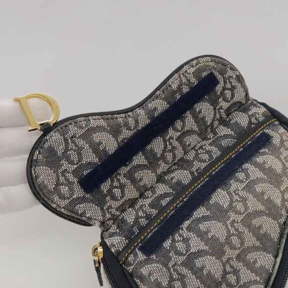 Christian Dior Trotter Canvas Saddle Pouch Navy Gold Auth 101852