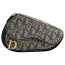 Christian Dior Trotter Canvas Saddle Pouch Navy Gold Auth 101852-13