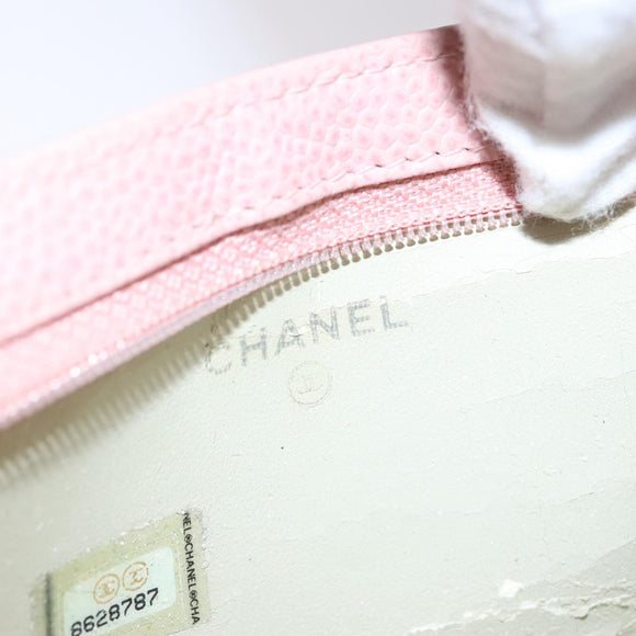 CHANEL Pouch Caviar Skin Pink Gold CC Auth 101855