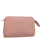 CHANEL Pouch Caviar Skin Pink Gold CC Auth 101855-1