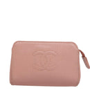 CHANEL Pouch Caviar Skin Pink Gold CC Auth 101855-13