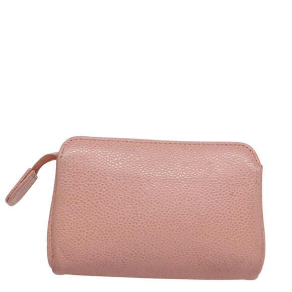 CHANEL Pouch Caviar Skin Pink Gold CC Auth 101855