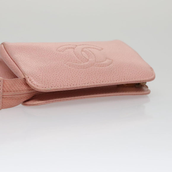 CHANEL Pouch Caviar Skin Pink Gold CC Auth 101855