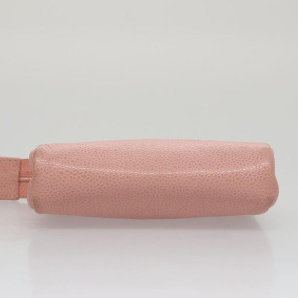 CHANEL Pouch Caviar Skin Pink Gold CC Auth 101855