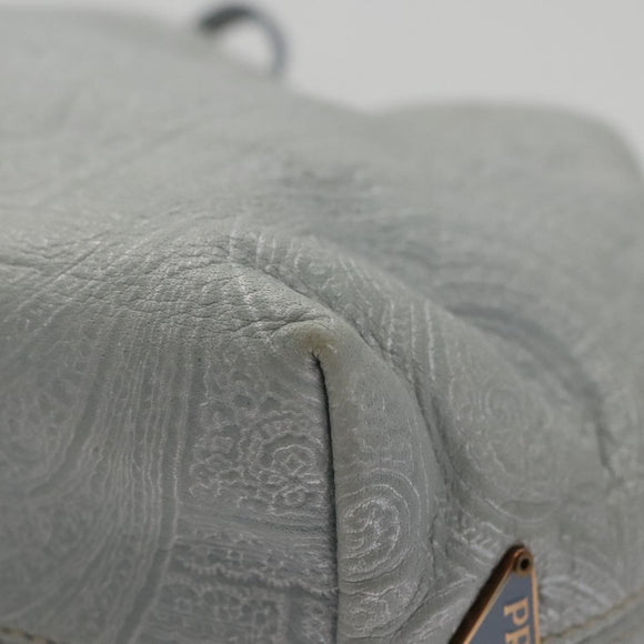 PRADA Hand Bag Leather Light Blue Gold Auth 101859V