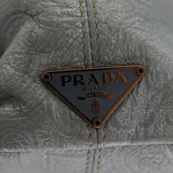 PRADA Hand Bag Leather Light Blue Gold Auth 101859V