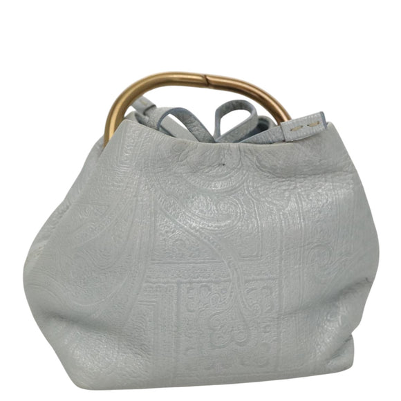 PRADA Hand Bag Leather Light Blue Gold Auth 101859V