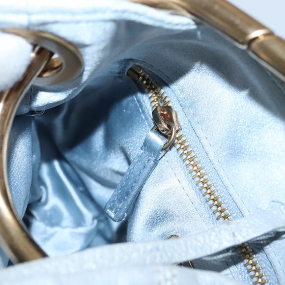 PRADA Hand Bag Leather Light Blue Gold Auth 101859V