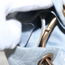 PRADA Hand Bag Leather Light Blue Gold Auth 101859V-23