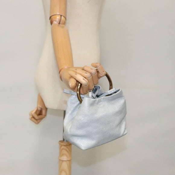 PRADA Hand Bag Leather Light Blue Gold Auth 101859V