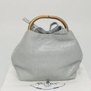 PRADA Hand Bag Leather Light Blue Gold Auth 101859V-12
