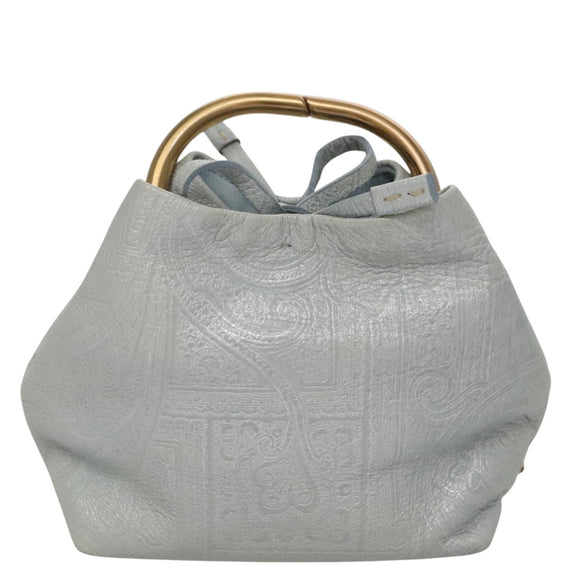 PRADA Hand Bag Leather Light Blue Gold Auth 101859V
