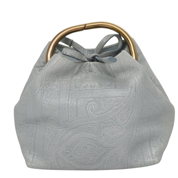 PRADA Hand Bag Leather Light Blue Gold Auth 101859V