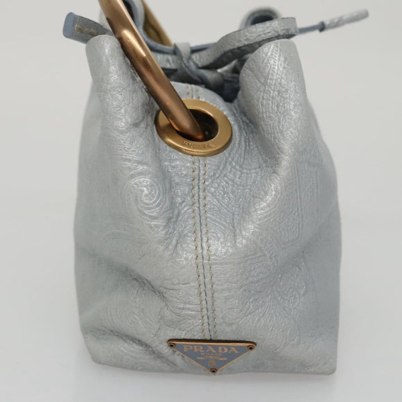 PRADA Hand Bag Leather Light Blue Gold Auth 101859V