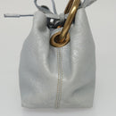PRADA Hand Bag Leather Light Blue Gold Auth 101859V-4