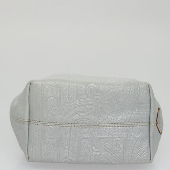 PRADA Hand Bag Leather Light Blue Gold Auth 101859V