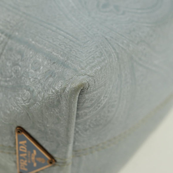 PRADA Hand Bag Leather Light Blue Gold Auth 101859V