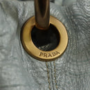 PRADA Hand Bag Leather Light Blue Gold Auth 101859V-40