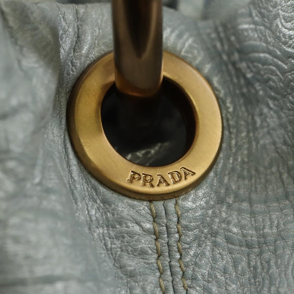 PRADA Hand Bag Leather Light Blue Gold Auth 101859V