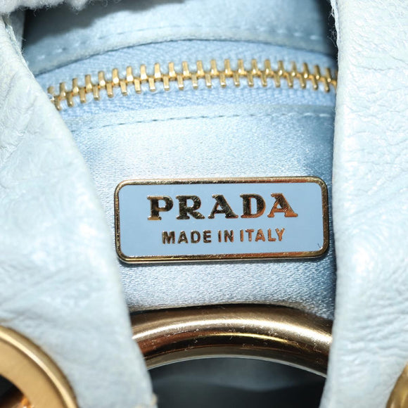 PRADA Hand Bag Leather Light Blue Gold Auth 101859V