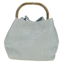 PRADA Hand Bag Leather Light Blue Gold Auth 101859V-26
