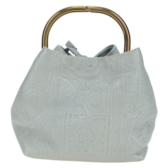 PRADA Hand Bag Leather Light Blue Gold Auth 101859V