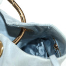 PRADA Hand Bag Leather Light Blue Gold Auth 101859V-44