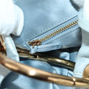 PRADA Hand Bag Leather Light Blue Gold Auth 101859V-46
