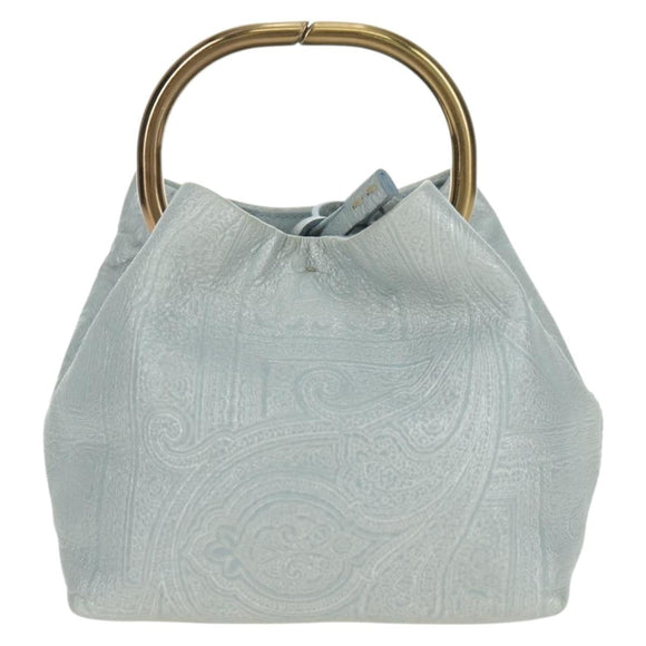 PRADA Hand Bag Leather Light Blue Gold Auth 101859V