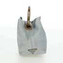 PRADA Hand Bag Leather Light Blue Gold Auth 101859V-28