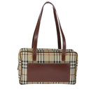 BURBERRY Nova Check Hand Bag PVC Leather Beige Auth 101860-13