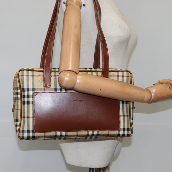BURBERRY Nova Check Hand Bag PVC Leather Beige Auth 101860