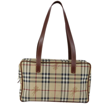 BURBERRY Nova Check Hand Bag PVC Leather Beige Auth 101860 - 0