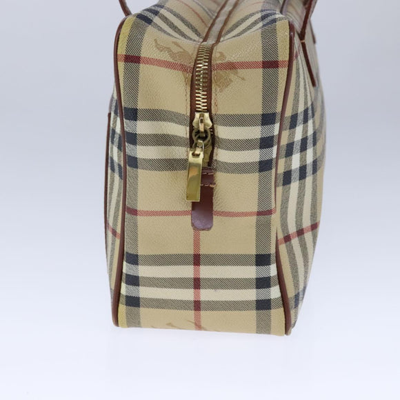 BURBERRY Nova Check Hand Bag PVC Leather Beige Auth 101860