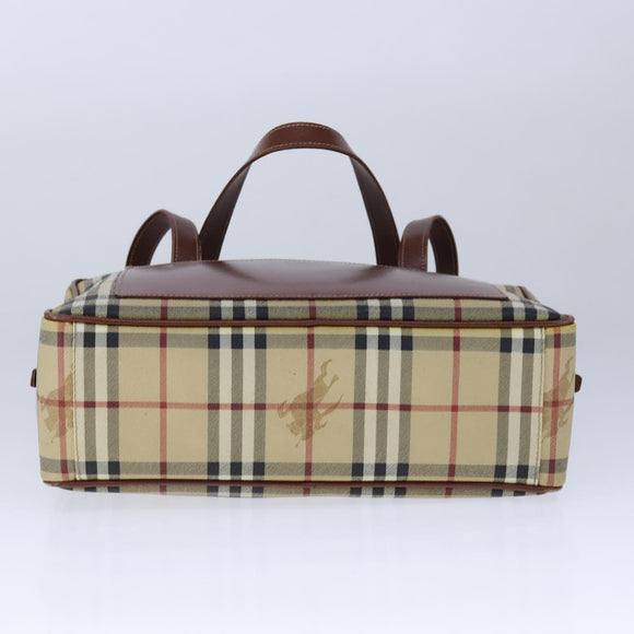 BURBERRY Nova Check Hand Bag PVC Leather Beige Auth 101860