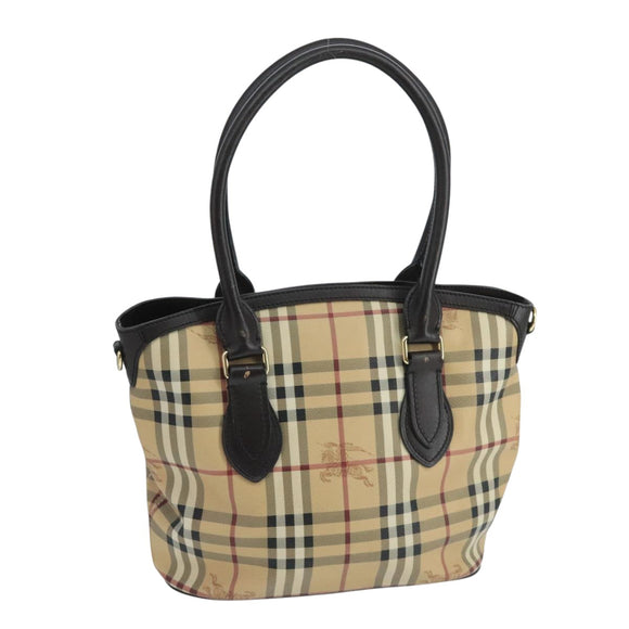 BURBERRY Nova Check Hand Bag PVC Leather Beige Auth 101879