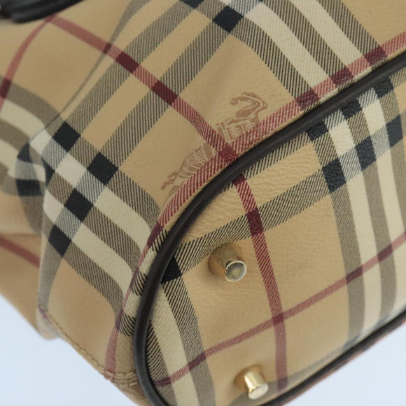 BURBERRY Nova Check Hand Bag PVC Leather Beige Auth 101879