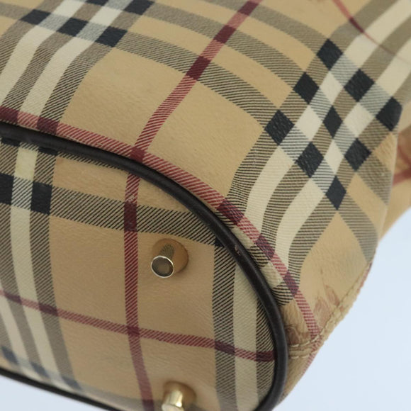 BURBERRY Nova Check Hand Bag PVC Leather Beige Auth 101879