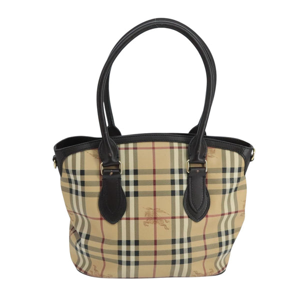 BURBERRY Nova Check Hand Bag PVC Leather Beige Auth 101879