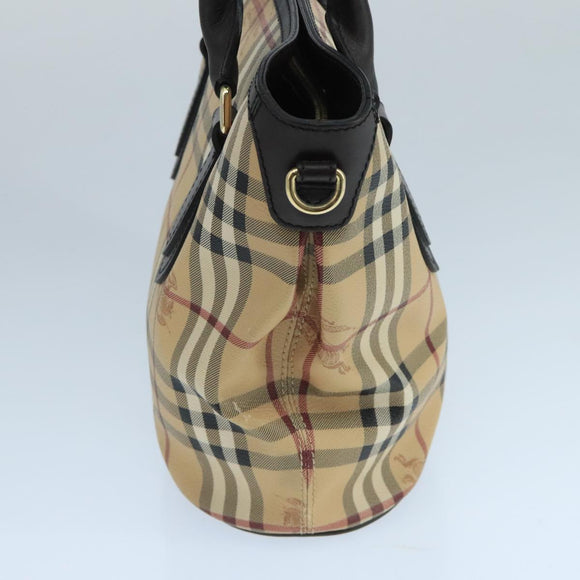 BURBERRY Nova Check Hand Bag PVC Leather Beige Auth 101879