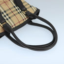 BURBERRY Nova Check Hand Bag PVC Leather Beige Auth 101879-7