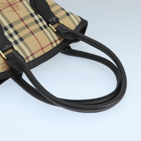 BURBERRY Nova Check Hand Bag PVC Leather Beige Auth 101879