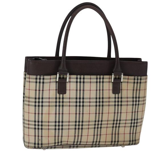 BURBERRY Nova Check Hand Bag Canvas Beige Auth 101880