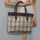 BURBERRY Nova Check Hand Bag Canvas Beige Auth 101880-24