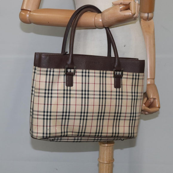 BURBERRY Nova Check Hand Bag Canvas Beige Auth 101880