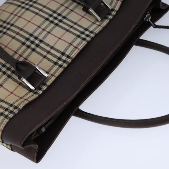 BURBERRY Nova Check Hand Bag Canvas Beige Auth 101880
